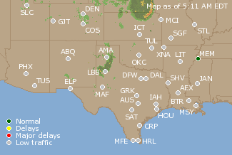 Southern-Central U.S. Airport Delays Map