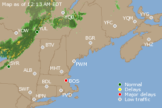 Eastern Canada Airport Delays Map