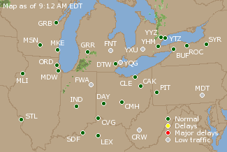 Great Lakes U.S. Airport Delays Map