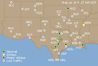 Southern-Central U.S. Airport Delays Map