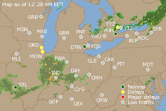 Great Lakes U.S. Airport Delays Map