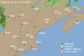 Eastern Canada Airport Delays Map