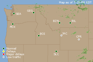 Northwest U.S. Airport Delays Map