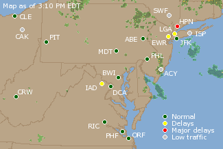 Mid-Atlantic U.S. Airport Delays Map