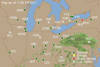 Great Lakes U.S. Airport Delays Map