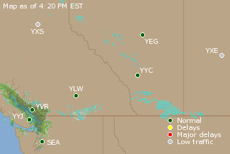 Western Canada Airport Delays Map