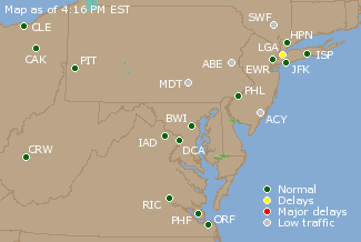 Mid-Atlantic U.S. Airport Delays Map