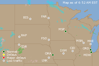 Northern U.S. Airport Delays Map