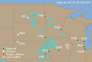 Northern U.S. Airport Delays Map