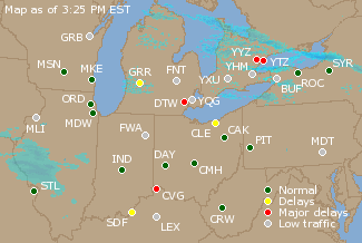 Great Lakes U.S. Airport Delays Map