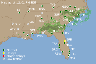 Southeast U.S. Airport Delays Map