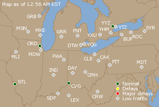 Great Lakes U.S. Airport Delays Map