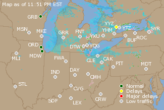 Great Lakes U.S. Airport Delays Map