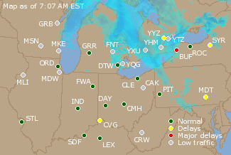 Great Lakes U.S. Airport Delays Map