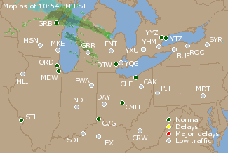 Great Lakes U.S. Airport Delays Map