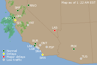 Southwest U.S. Airport Delays Map