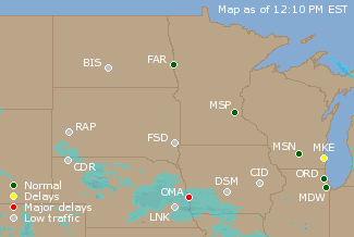 Northern U.S. Airport Delays Map