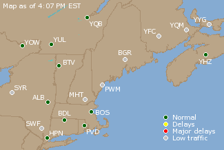 Eastern Canada Airport Delays Map