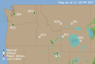 Northwest U.S. Airport Delays Map