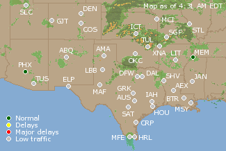 Southern-Central U.S. Airport Delays Map