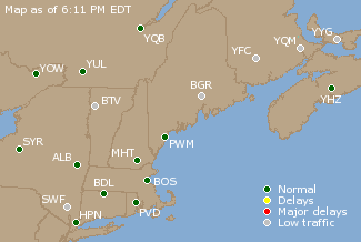 Eastern Canada Airport Delays Map