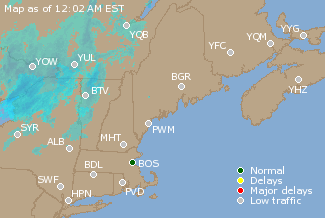 Eastern Canada Airport Delays Map