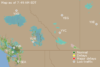 Western Canada Airport Delays Map