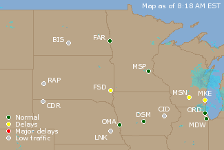 Northern U.S. Airport Delays Map