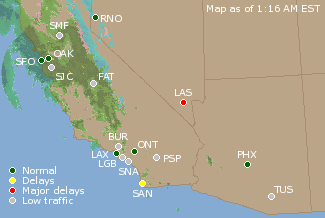 Southwest U.S. Airport Delays Map