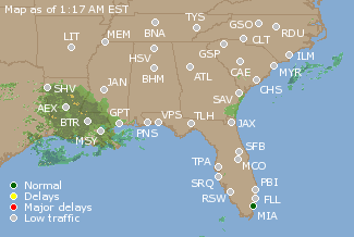 Southeast U.S. Airport Delays Map