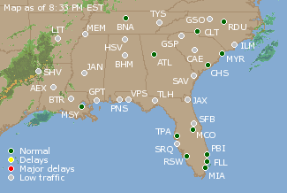 Southeast U.S. Airport Delays Map