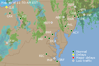 Mid-Atlantic U.S. Airport Delays Map