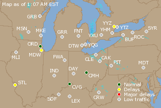 Great Lakes U.S. Airport Delays Map