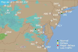 Mid-Atlantic U.S. Airport Delays Map