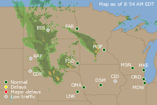 Northern U.S. Airport Delays Map
