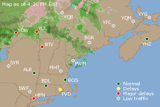 Eastern Canada Airport Delays Map