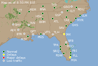 Southeast U.S. Airport Delays Map