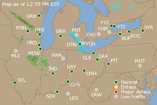 Great Lakes U.S. Airport Delays Map