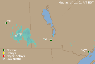 Central Canada Airport Delays Map