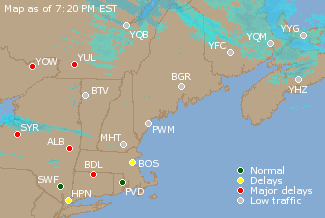 Eastern Canada Airport Delays Map