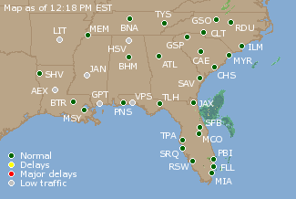 Southeast U.S. Airport Delays Map