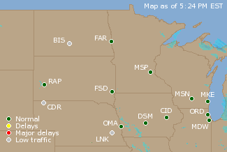 Northern U.S. Airport Delays Map