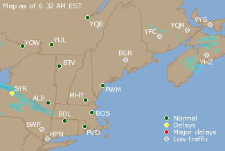 Eastern Canada Airport Delays Map