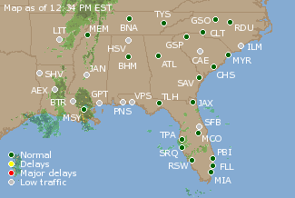 Southeast U.S. Airport Delays Map