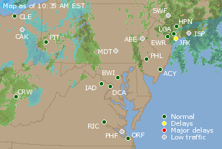 Mid-Atlantic U.S. Airport Delays Map