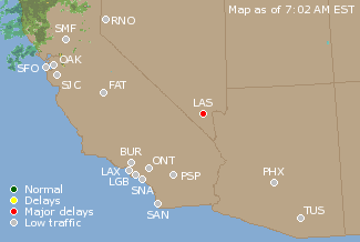 Southwest U.S. Airport Delays Map