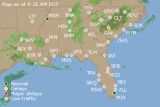 Southeast U.S. Airport Delays Map