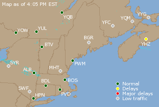 Eastern Canada Airport Delays Map