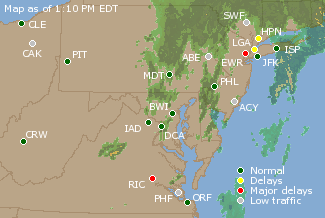 Mid-Atlantic U.S. Airport Delays Map