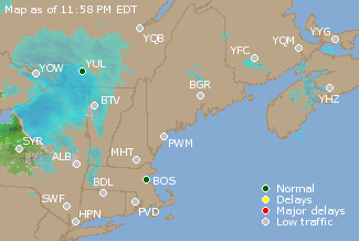 Eastern Canada Airport Delays Map